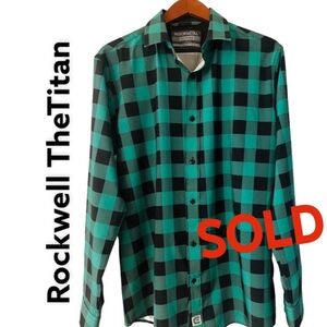 🆕 ROCKWELL THE TITAN LS TECHNICAL SHIRT BLACK GREEN CHECK RARE 🍃 Sz:LARGE